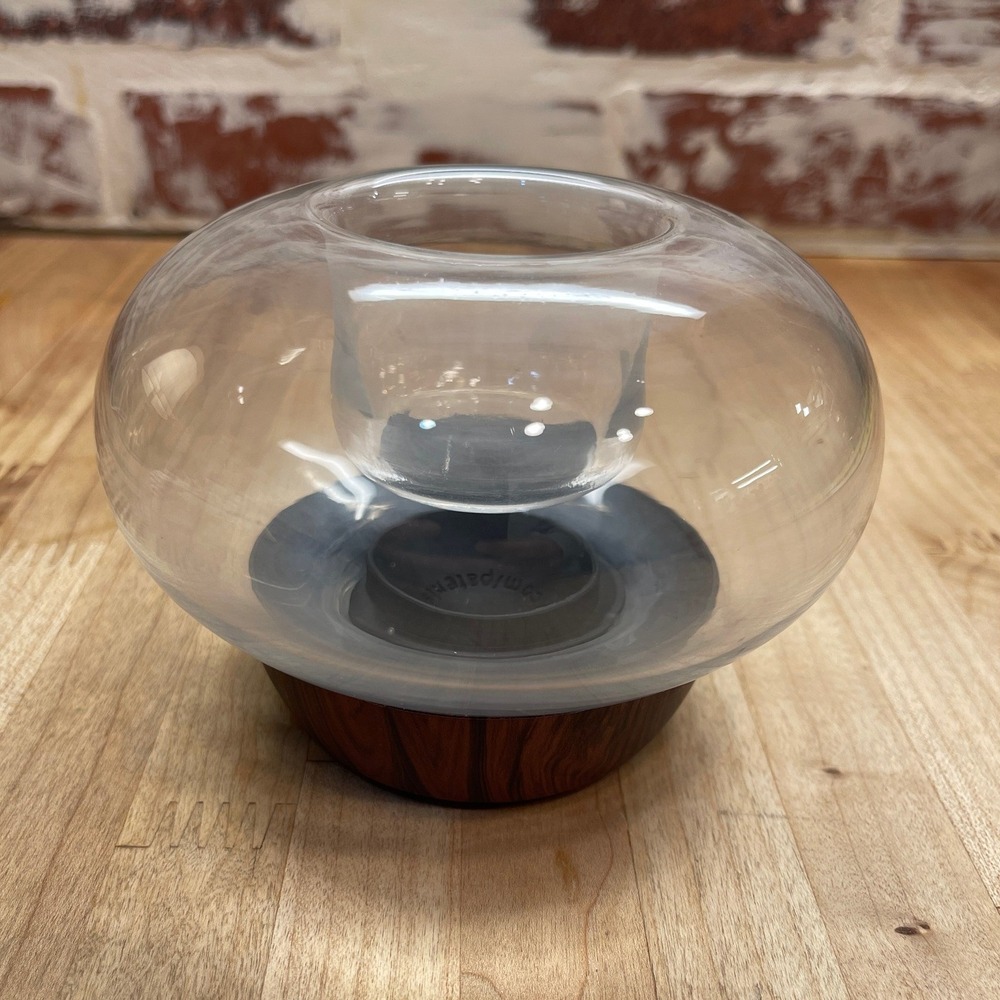 Vunder Glass Orb Votive Candle Holder Wood Grain Base Modern Minimalist 4x5